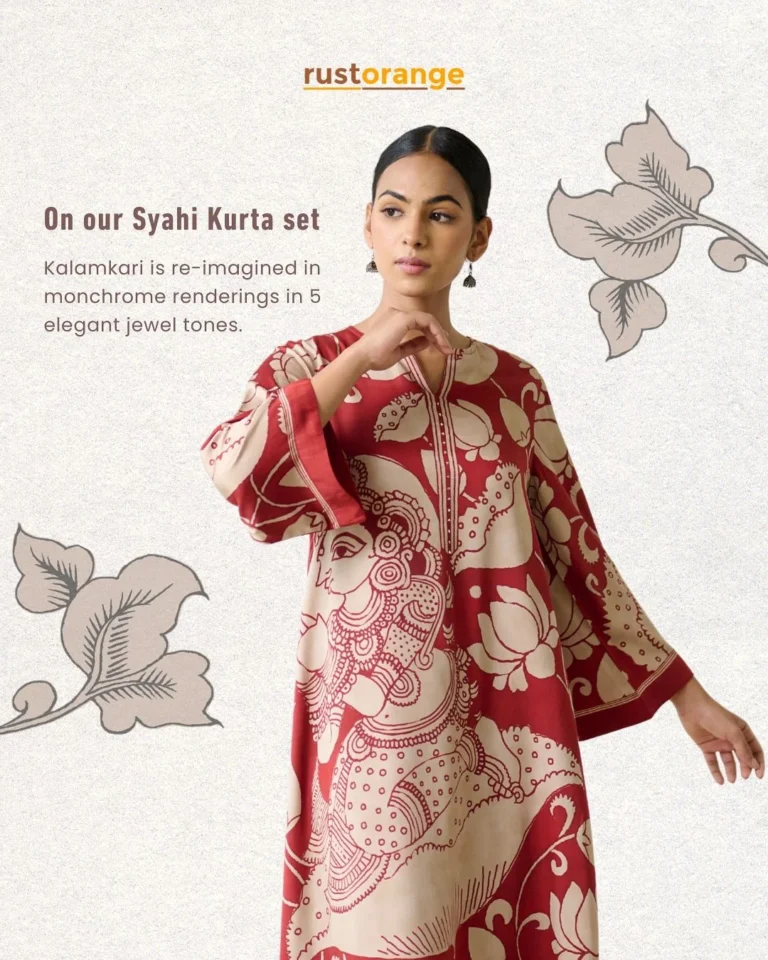 Red printed kurta with wide sleeves