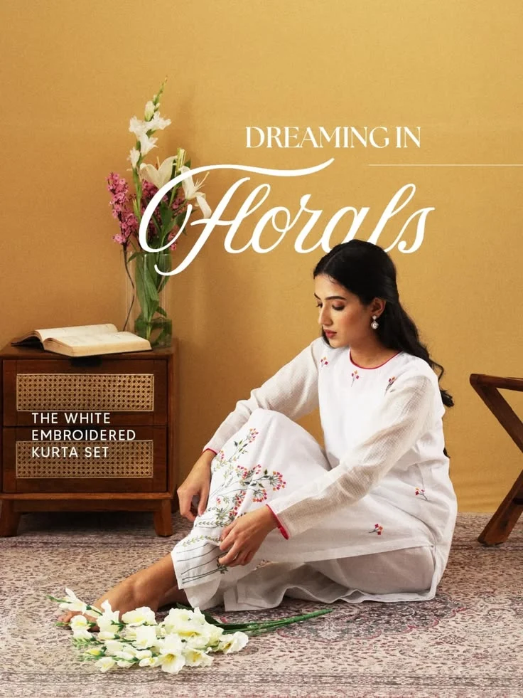 White embroidered kurta set