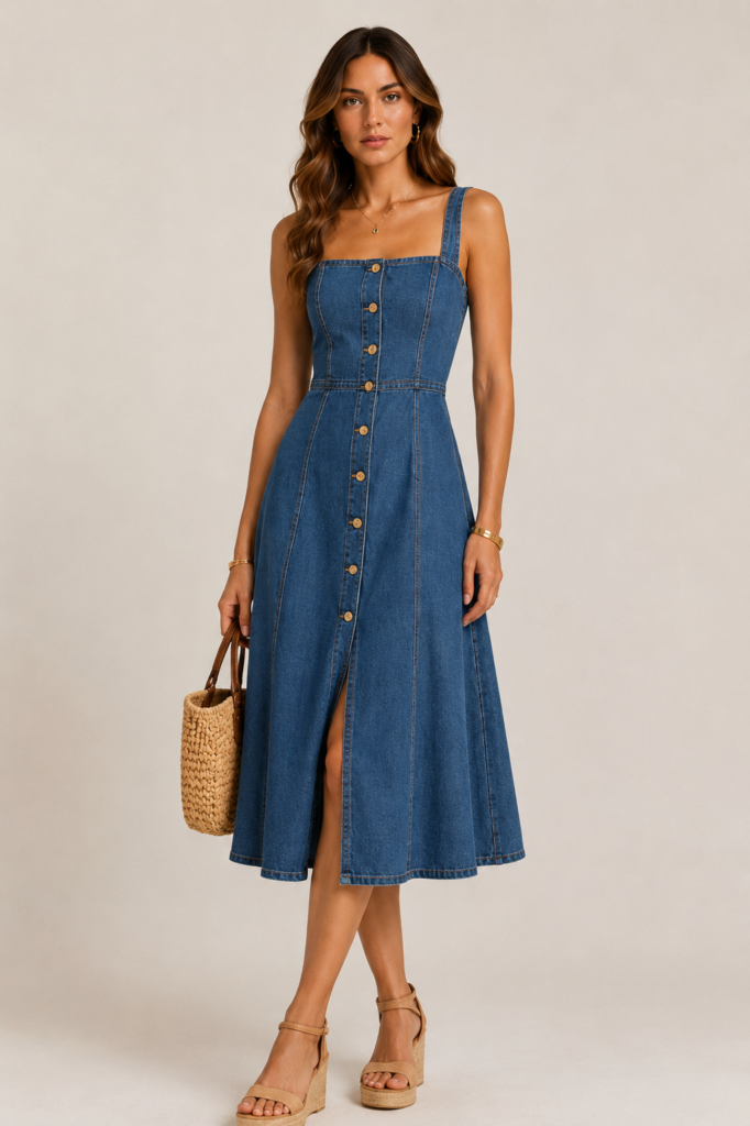 Neer Denim Button Midi Dress