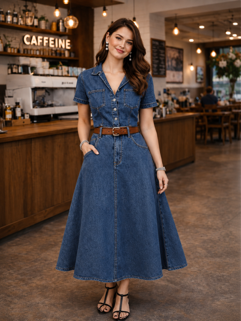 Savera Denim Collared Shirtdress