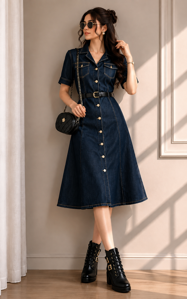 Raatrani Navy Denim Shirtdress