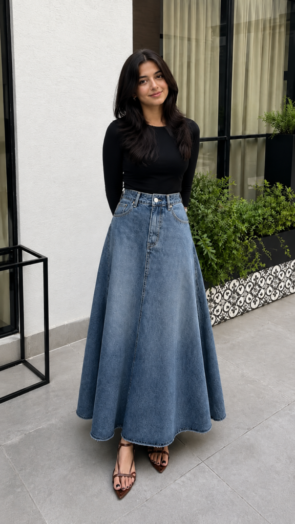 Ushma Denim A-Line Maxi Skirt