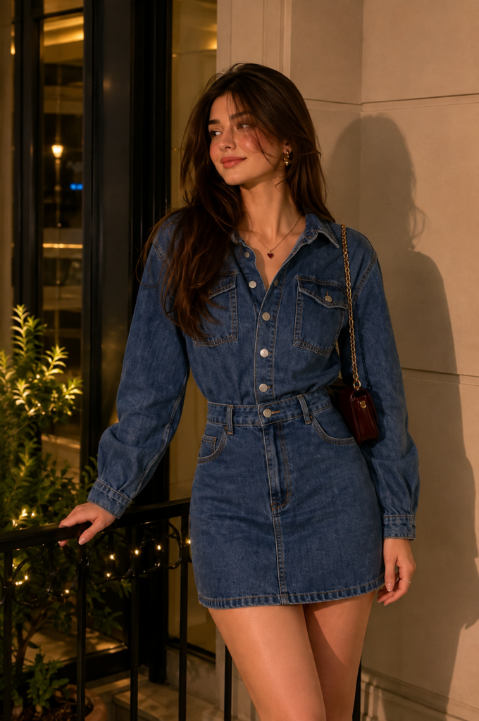 Kiran Denim Ruched Mini Dress