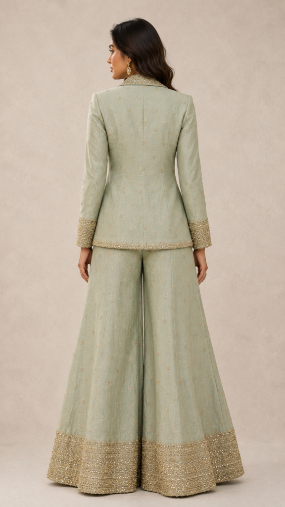 Panna Sage Embroidered Blazer Set
