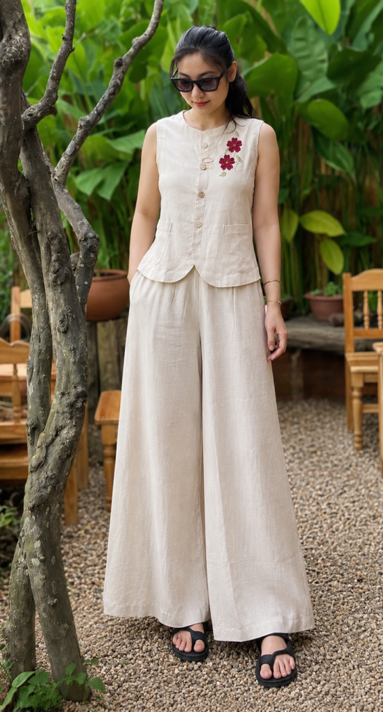 Palak Beige Vest Palazzo Set