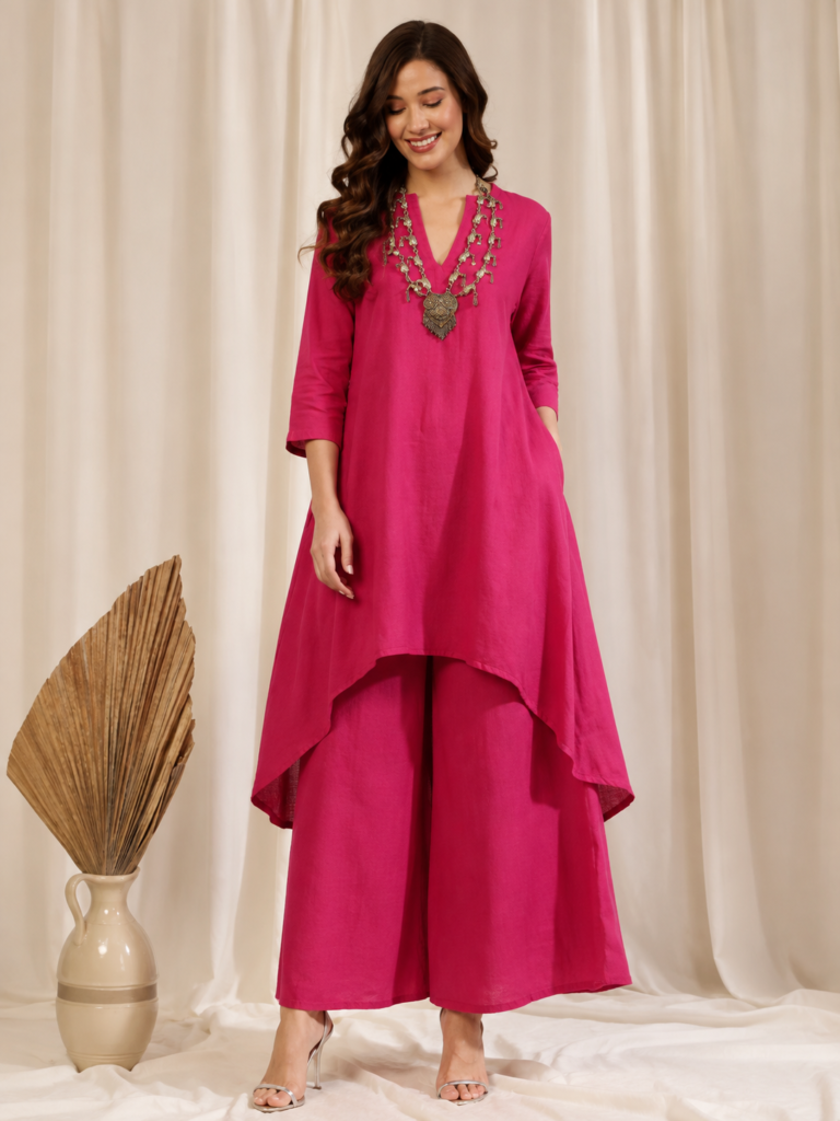 Gulnaar Fuchsia Tunic Palazzo Set