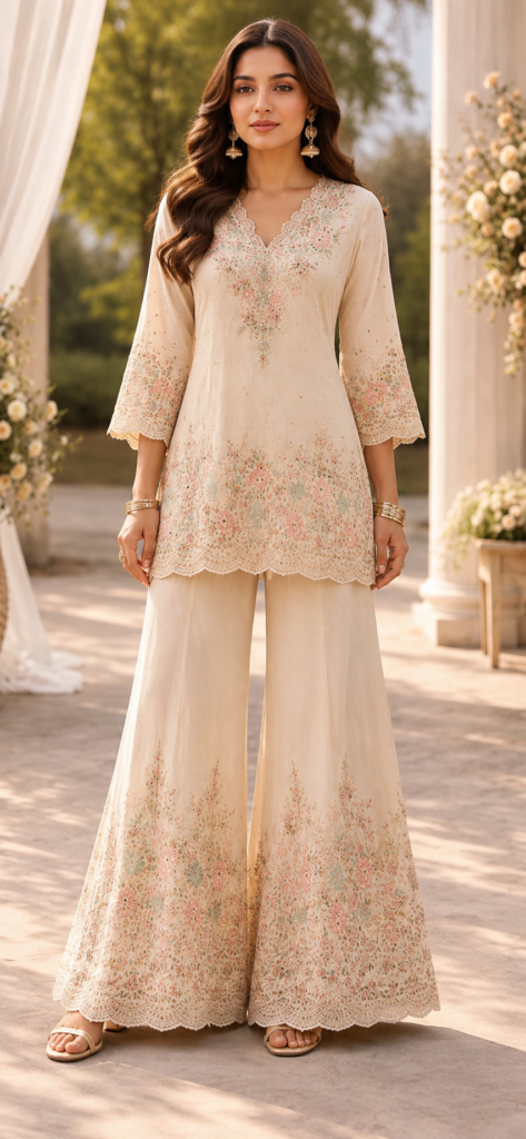 Chandni Ivory Scalloped Tunic Set