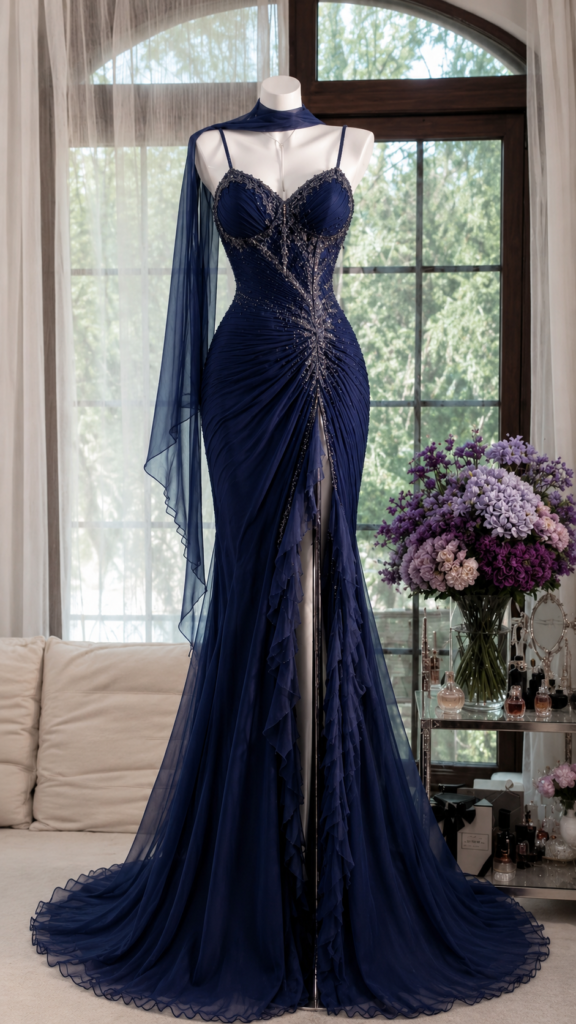 Rajni Navy Sequin Corset Gown