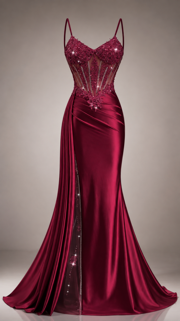 Madhuri Wine Lace Corset Gown