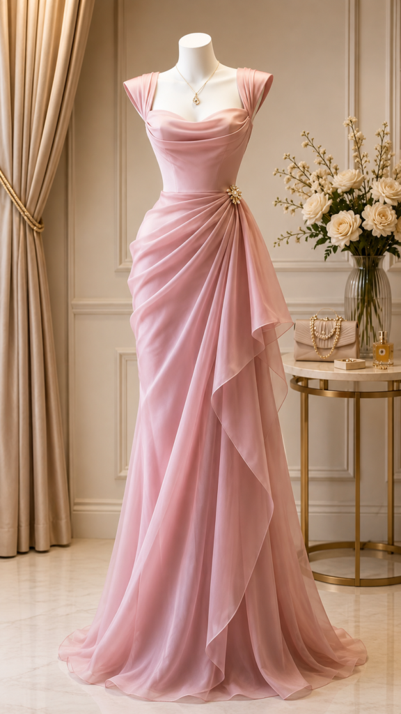 Paras Dusty Rose Draped Gown