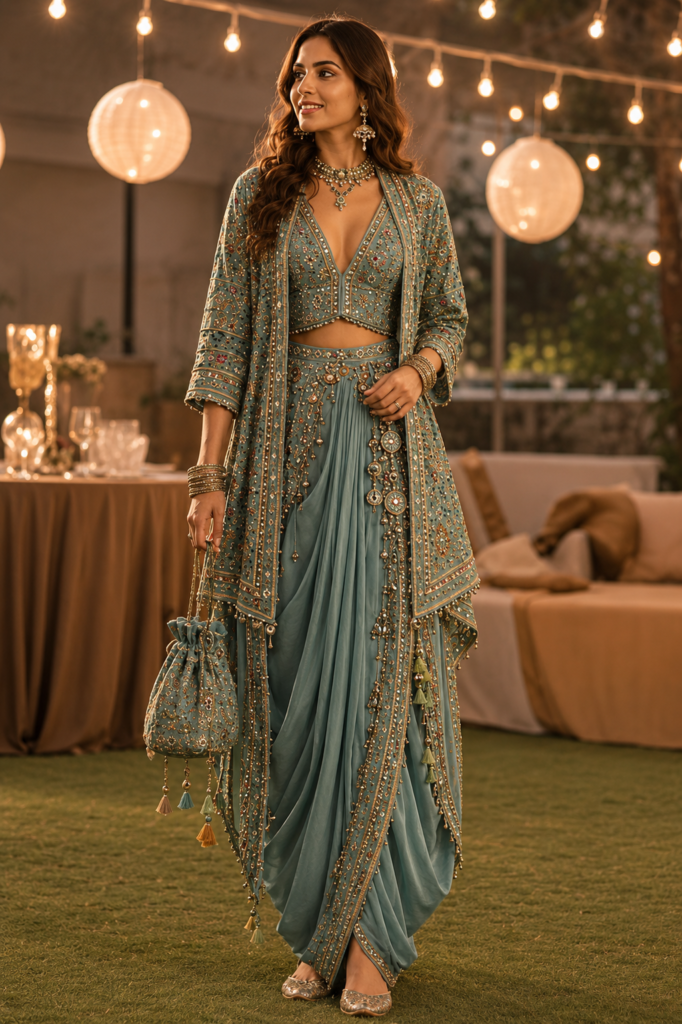Vanya Sage Jacket Dhoti-Drape Set