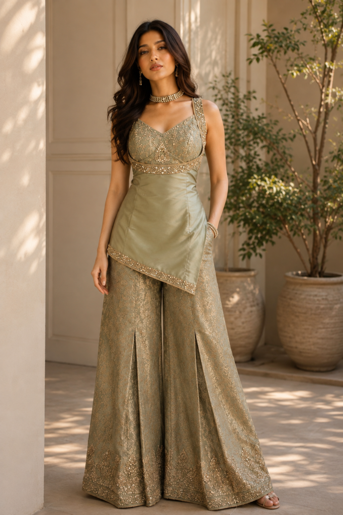 Anaya Sage Peplum Sharara Set