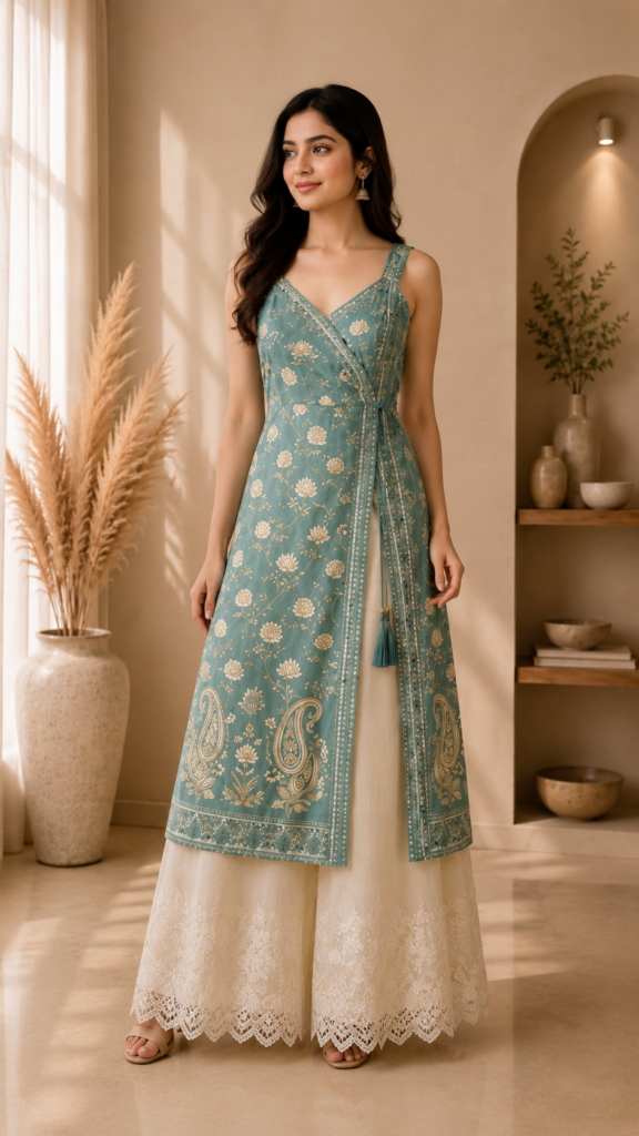 Mayura Teal Floral Kurta Sharara