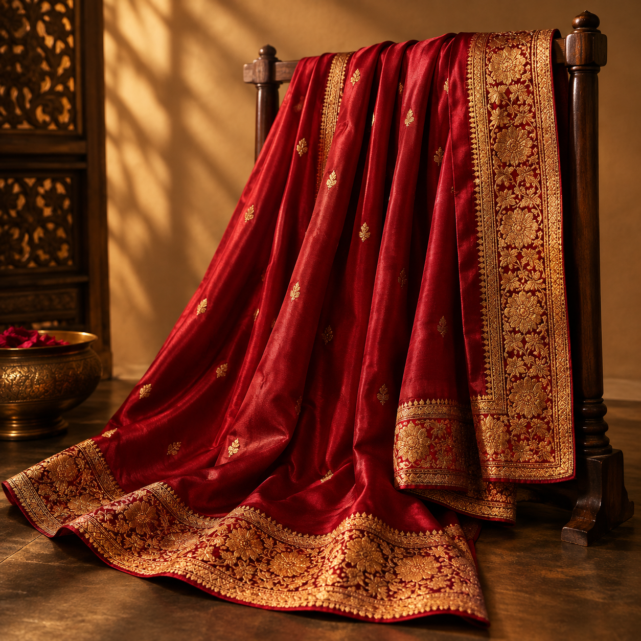 Deep red and gold festive drape